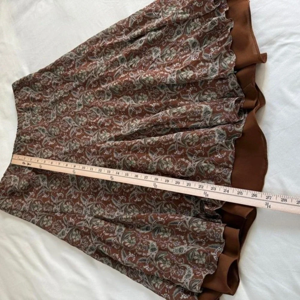 90s brown‎ and sage floral silk midi skirt charter club size 10